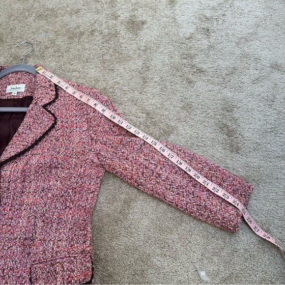 Neiman Marcus Wool Blend Pink Tweed Blazer Brown Lining Sz 8 Office Career - Picture 8 of 10